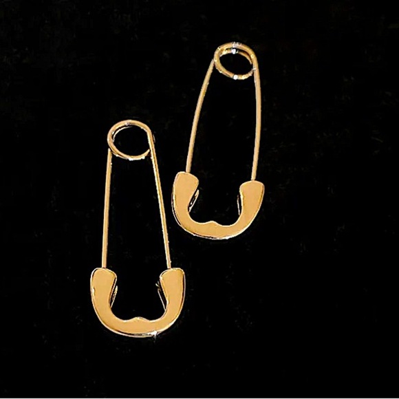 Gold Safety Pin Earrings - Picture 7 of 8